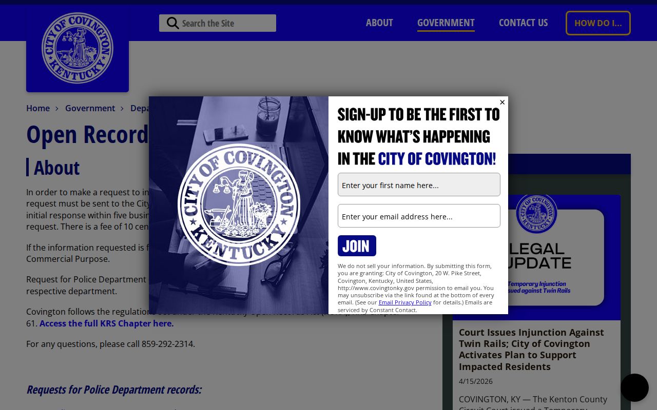 Covington residents directory city open records request