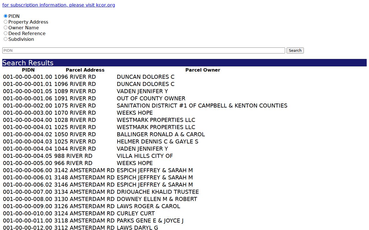 Covington residents directory Kenton PVA property search