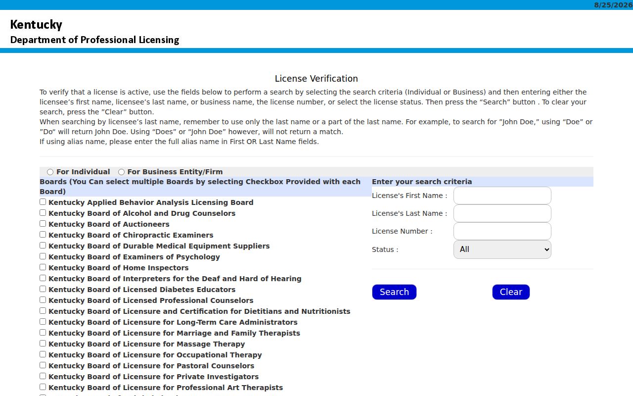 Covington residents directory Kentucky professional license lookup