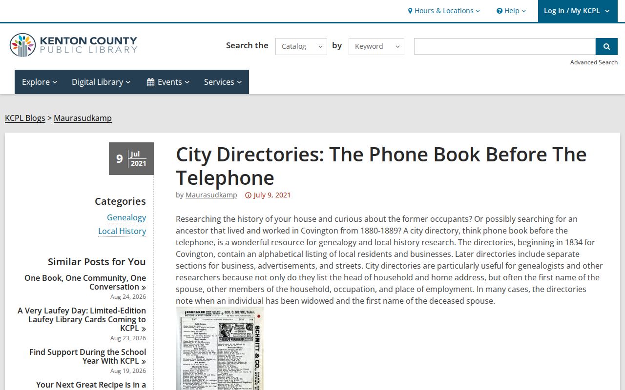 Covington city directory guide for reading reverse listings