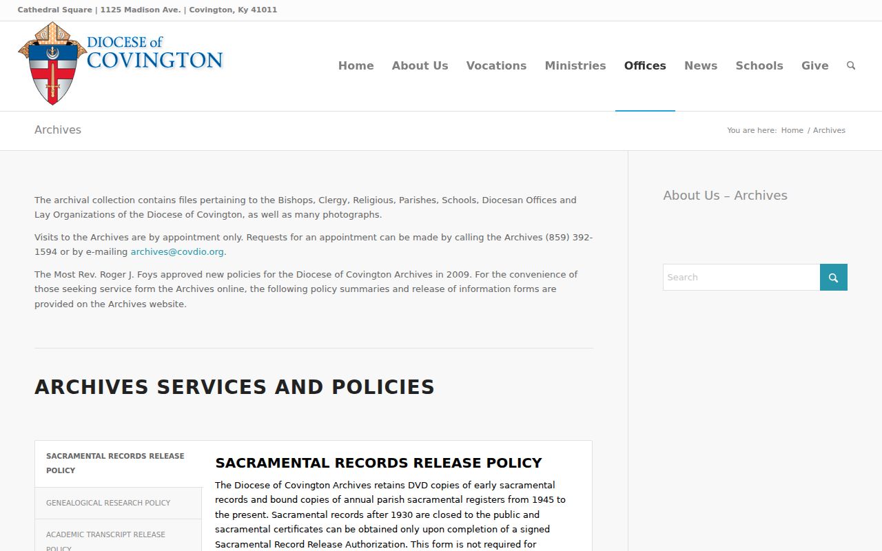 Diocese archives for Covington city directory family research