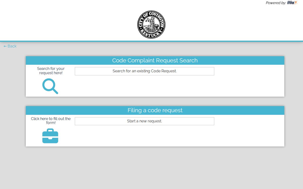 Covington neighbors IWorQ code request portal