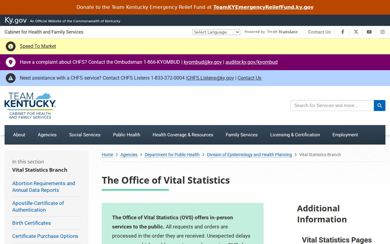 Kentucky vital statistics for Covington resident lookup verification