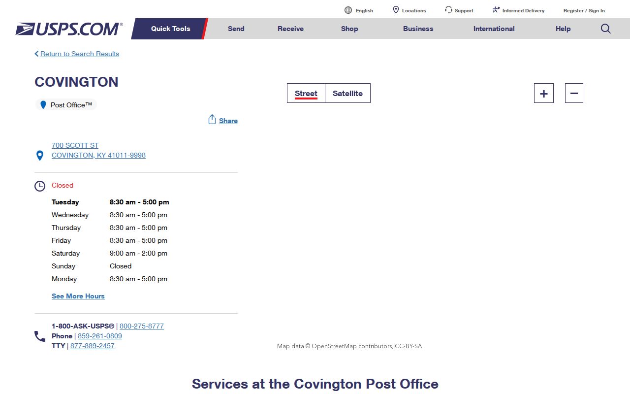 Covington ZIP code directory main post office details